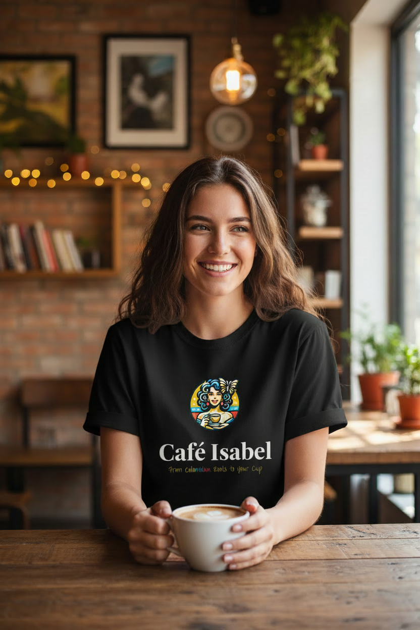 Café Isabel Black T-Shirt - White Font Revised